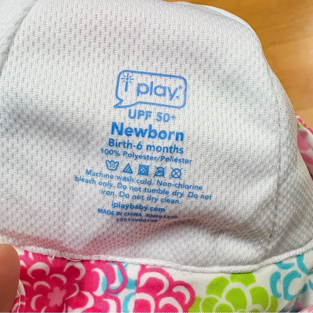 iPlay 3-Piece Floral Reusable Swim Diaper & Sun Hat Bundle Baby Girl 3-6M